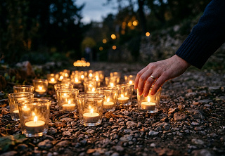 Friedensgebet Kerzen auf Boden